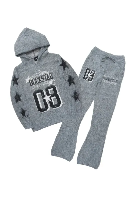 Allstar Grey Hoodie Stacked Flare Knitted Mohair Track Set sold by Rockstar Original