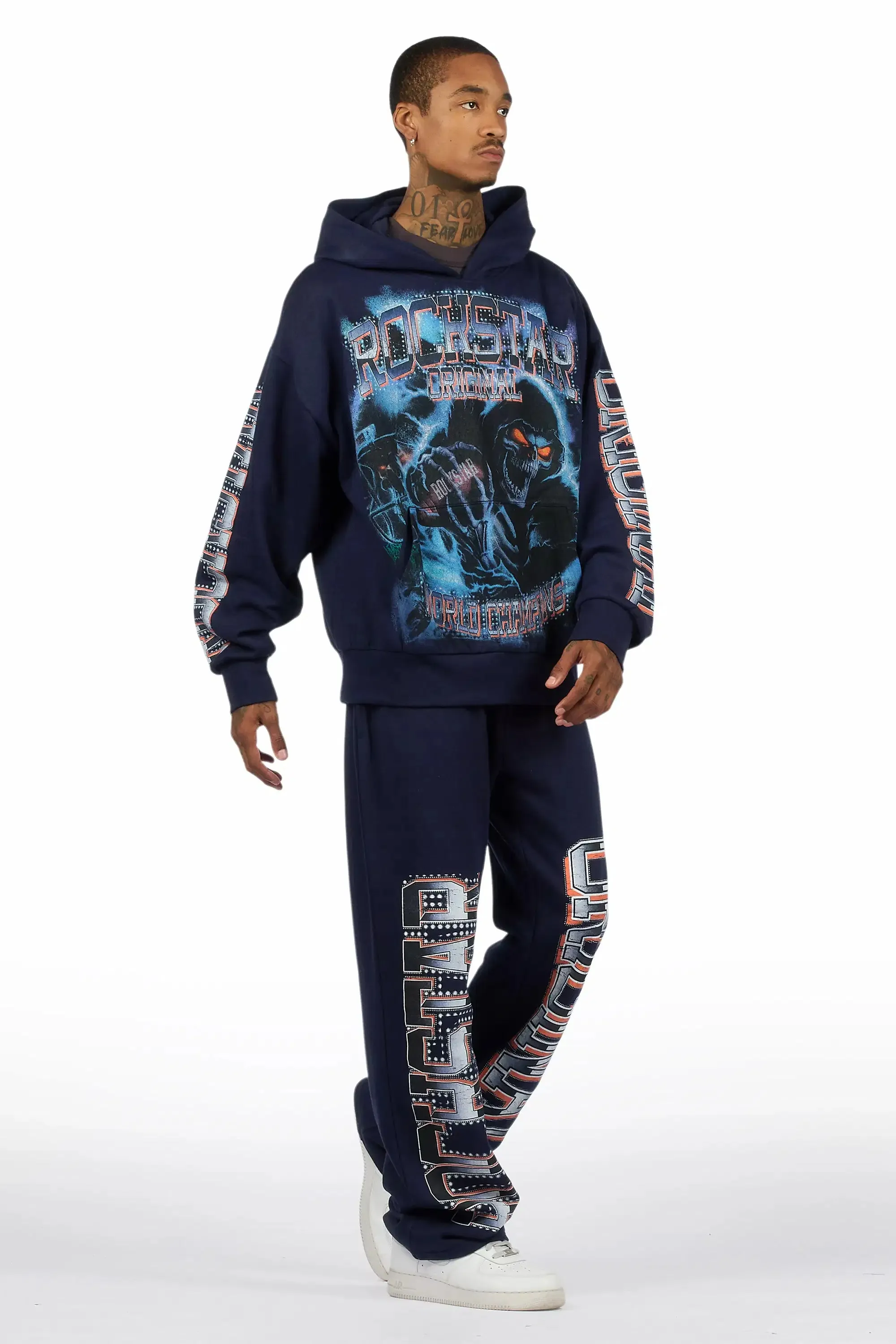 Kross Navy Hoodie/Baggy Pant Track Set sold by Rockstar Original product image thumbnail 3