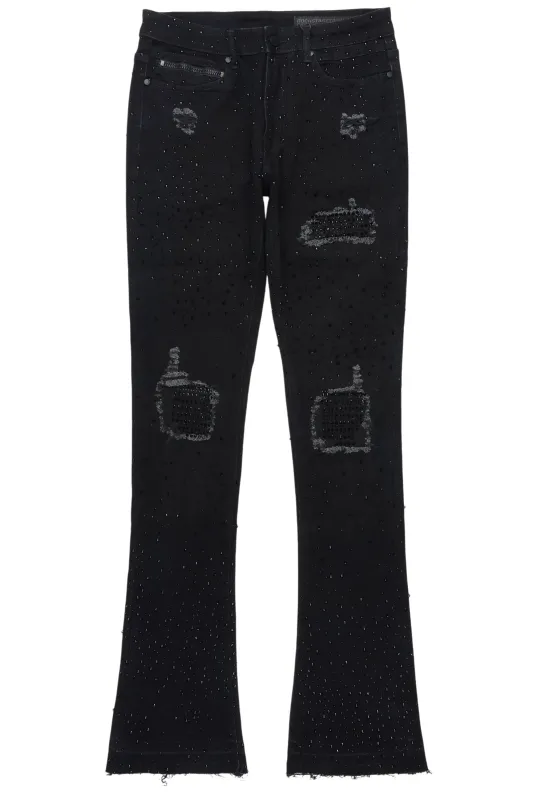 Prism Black/Black Rhinestone Stacked Flare Jean sold by Rockstar Original