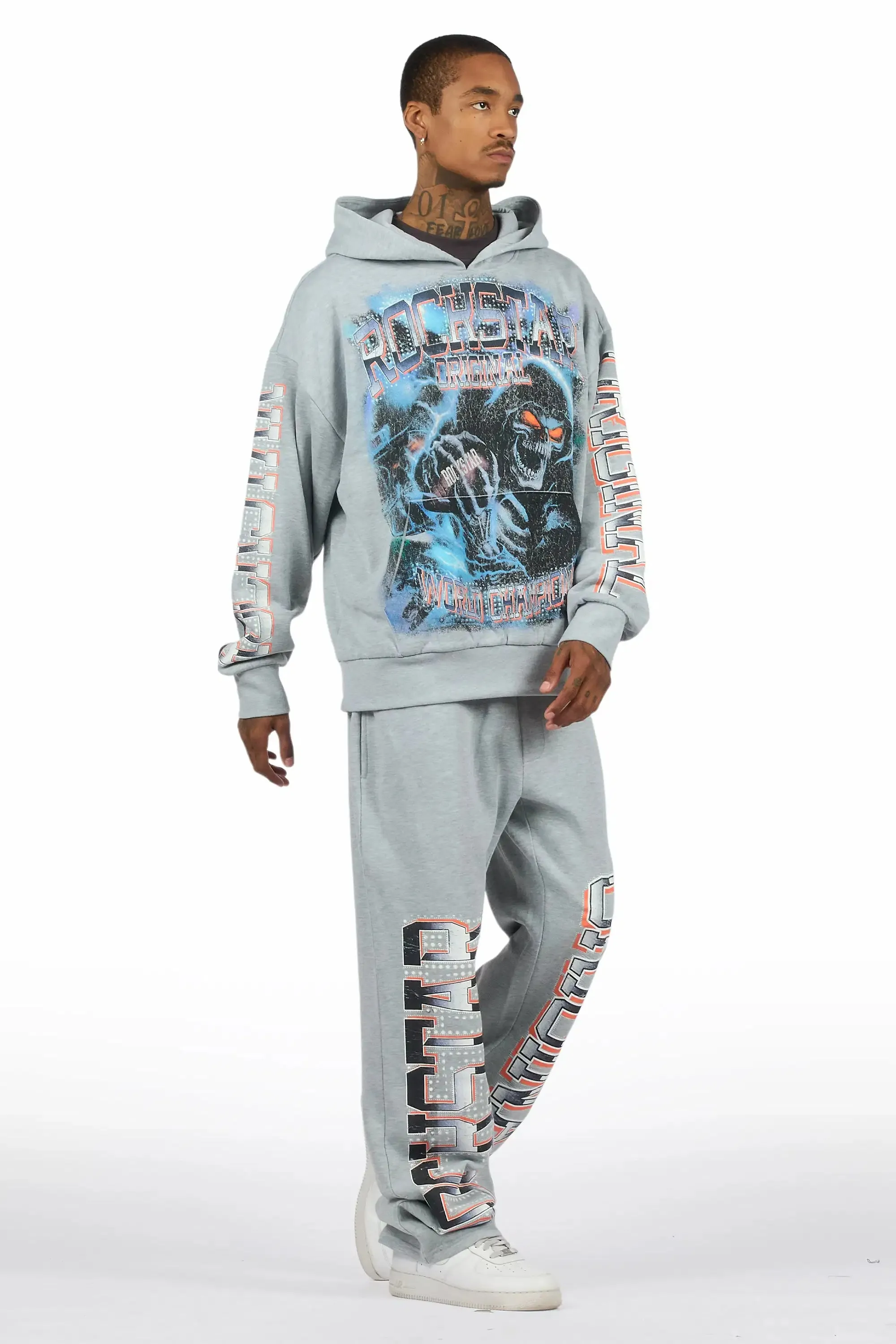 Kross Heather Grey Hoodie/Baggy Pant Track Set sold by Rockstar Original product image thumbnail 3