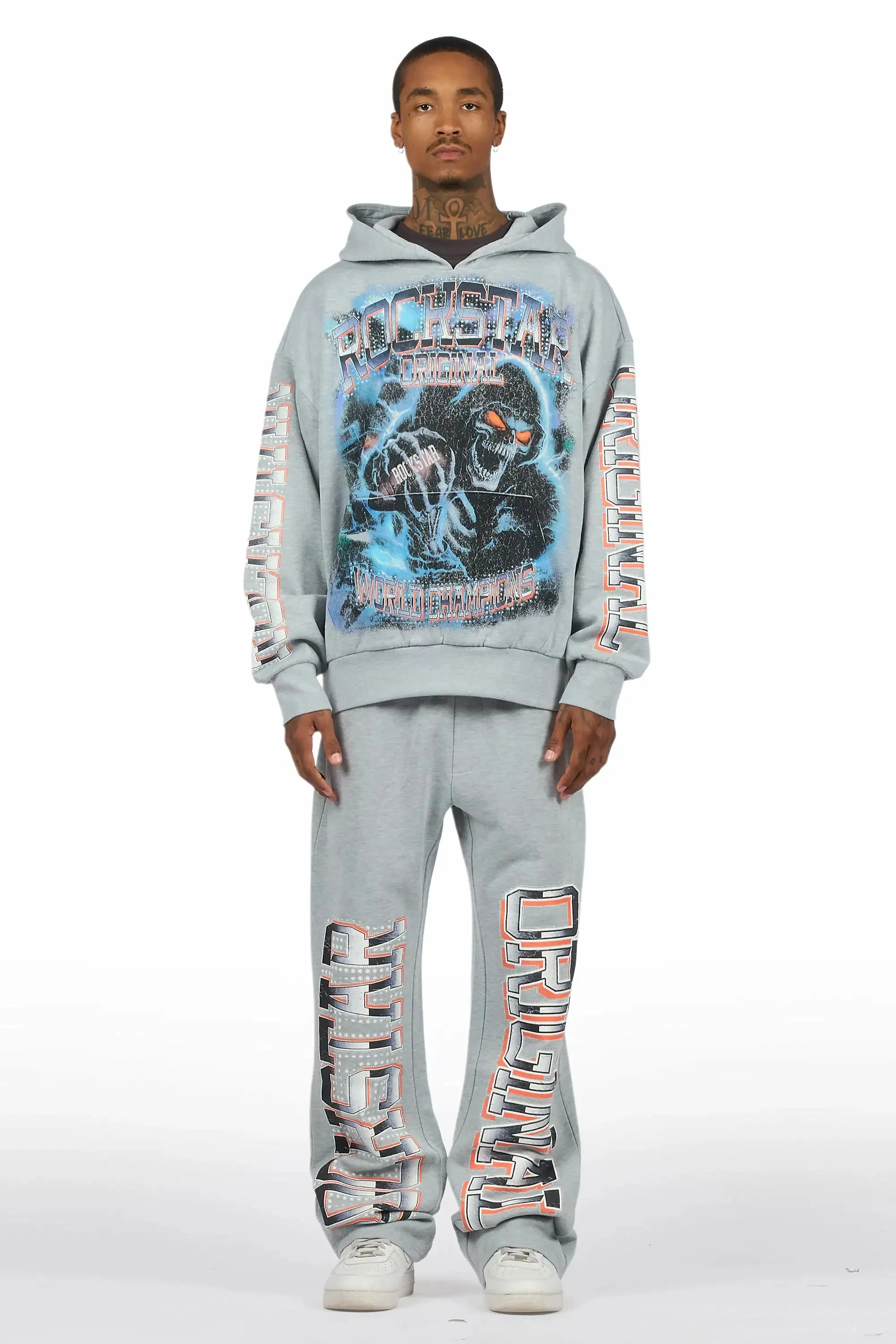 Kross Heather Grey Hoodie/Baggy Pant Track Set sold by Rockstar Original product image thumbnail 2