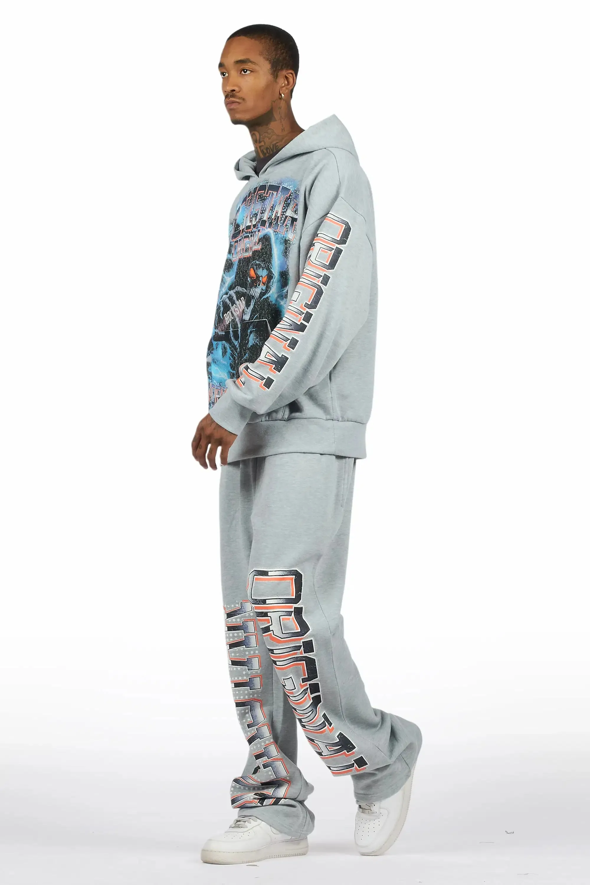 Kross Heather Grey Hoodie/Baggy Pant Track Set sold by Rockstar Original product image thumbnail 5