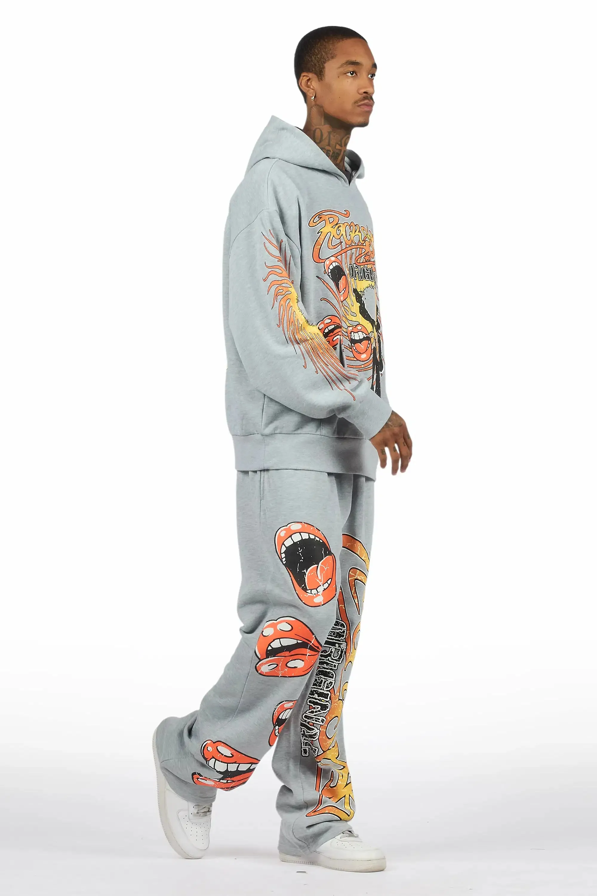 Rock n Roll Heather Grey Hoodie/Baggy Pant Track Set sold by Rockstar Original product image thumbnail 4