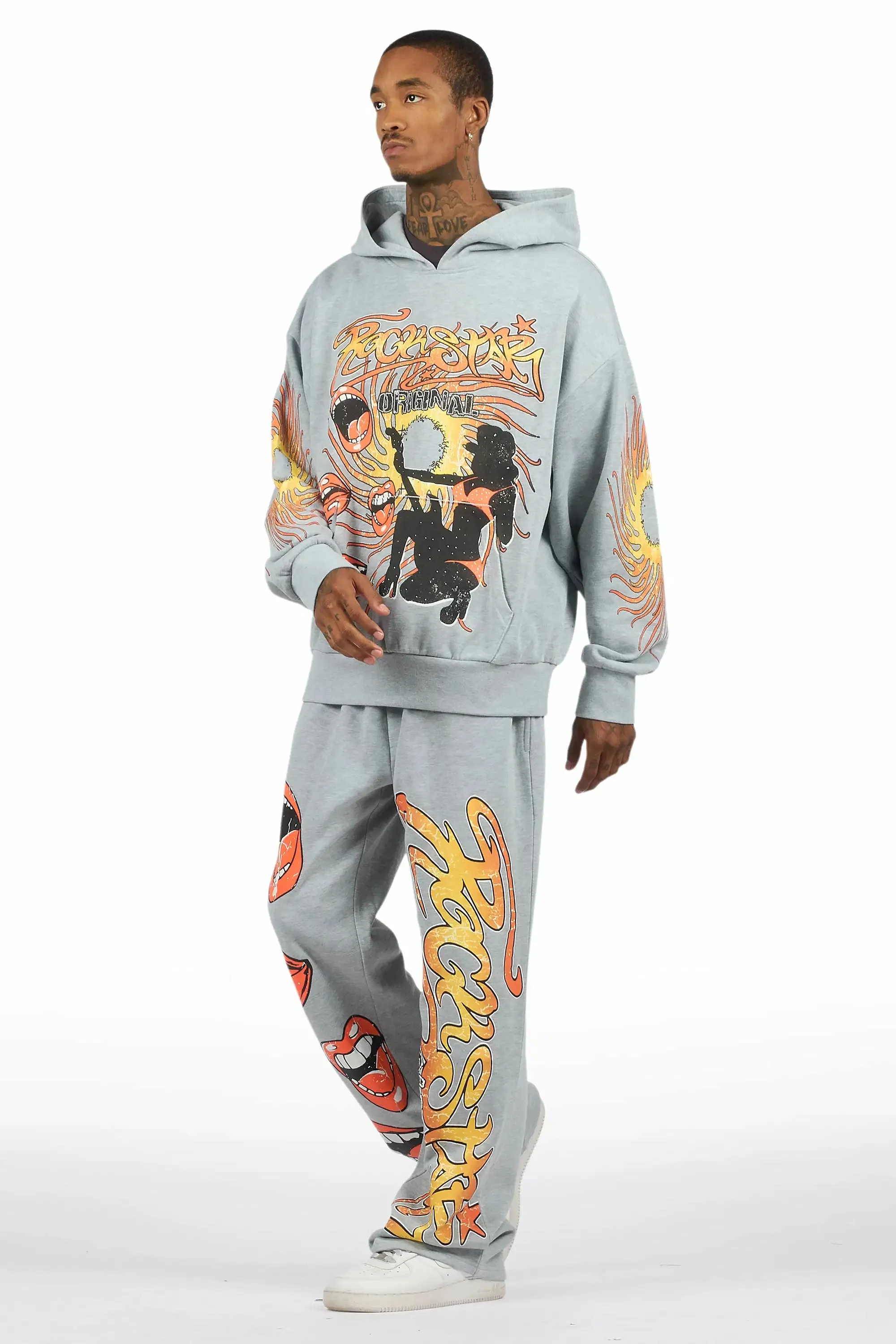 Rock n Roll Heather Grey Hoodie/Baggy Pant Track Set sold by Rockstar Original product image thumbnail 5