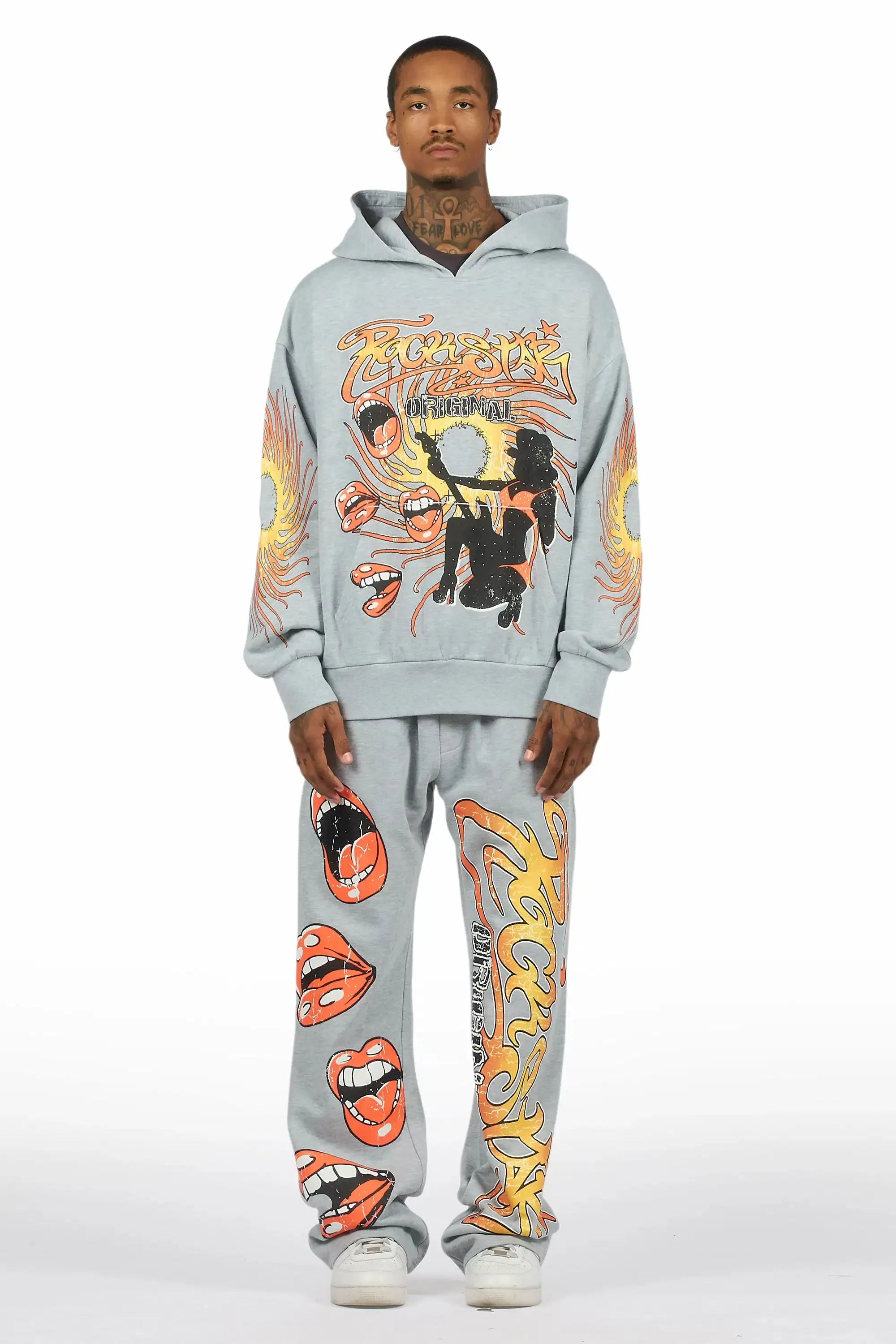 Rock n Roll Heather Grey Hoodie/Baggy Pant Track Set sold by Rockstar Original product image thumbnail 2