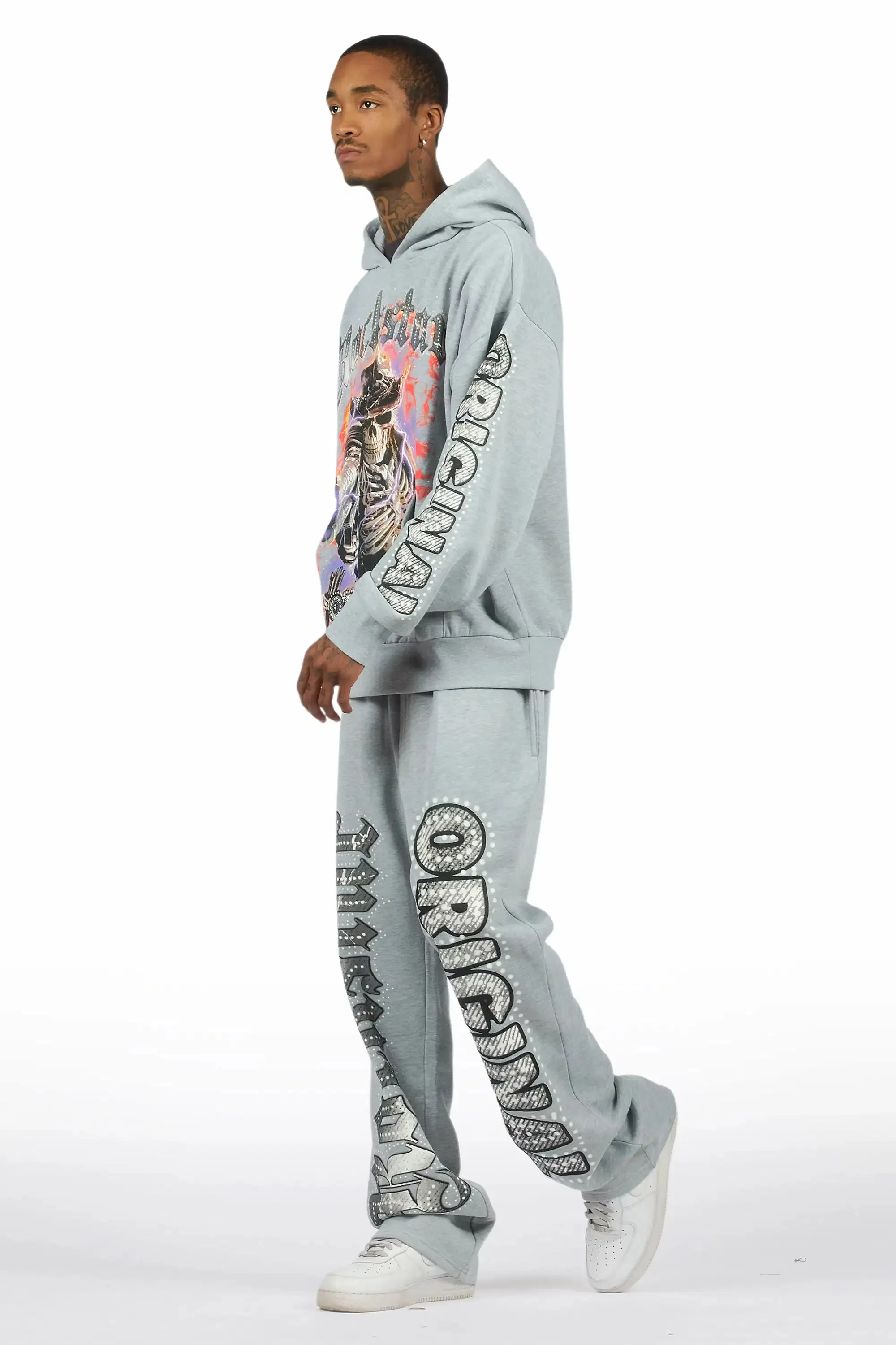 Krome Heather Grey Hoodie/Baggy Pant Track Set sold by Rockstar Original product image thumbnail 5