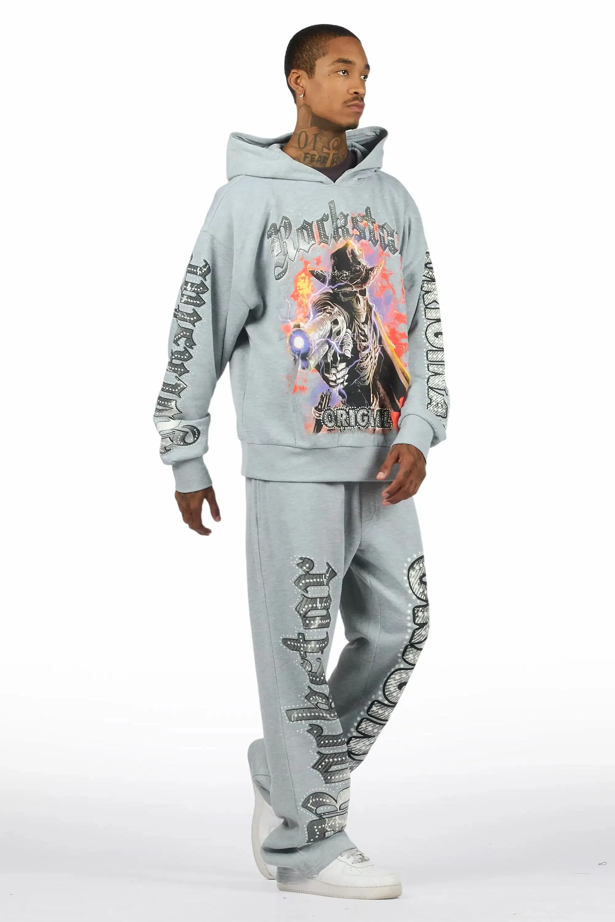 Krome Heather Grey Hoodie/Baggy Pant Track Set sold by Rockstar Original product image thumbnail 3