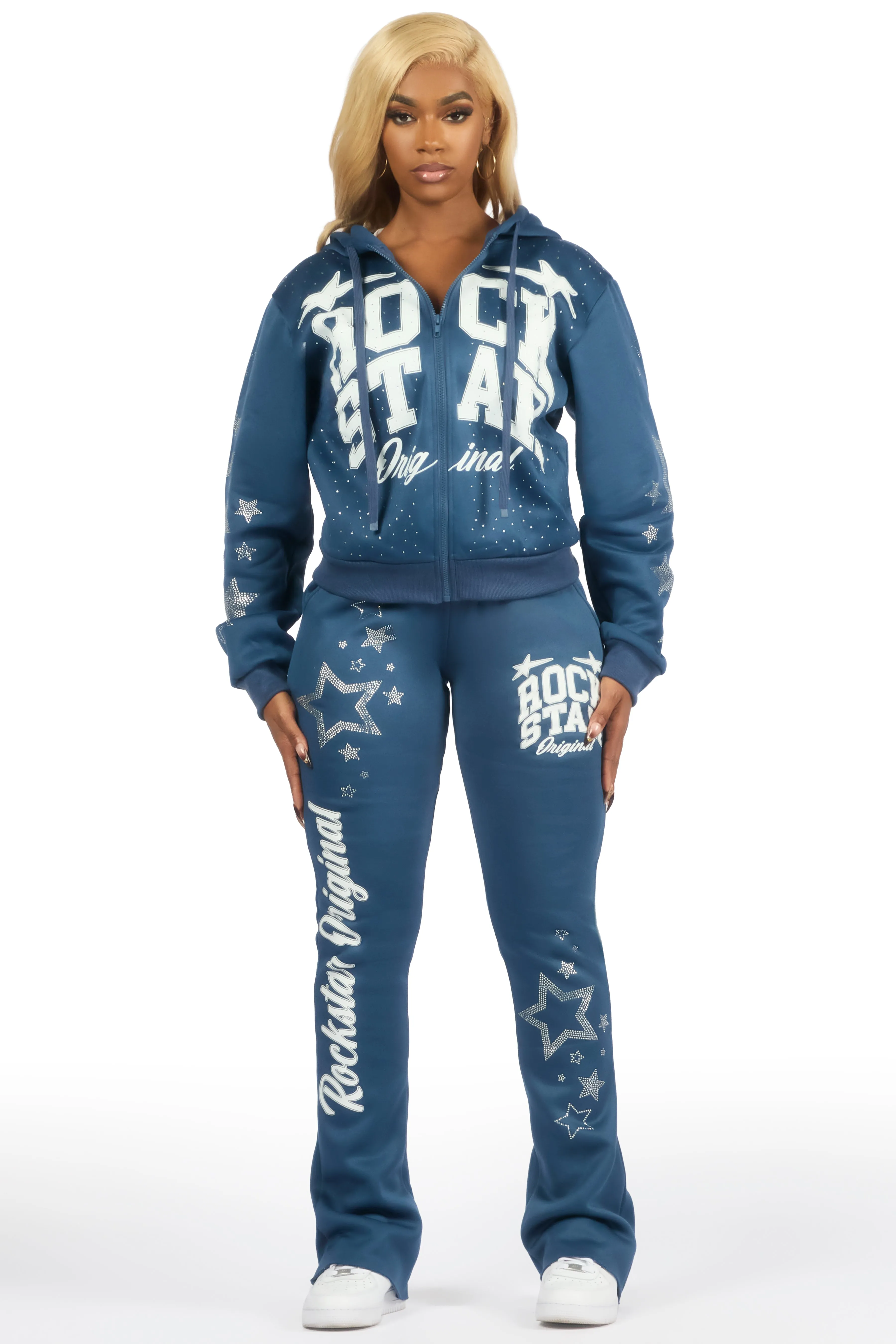 Flaveya Navy Rhinestone Stacked Track Set sold by Rockstar Original