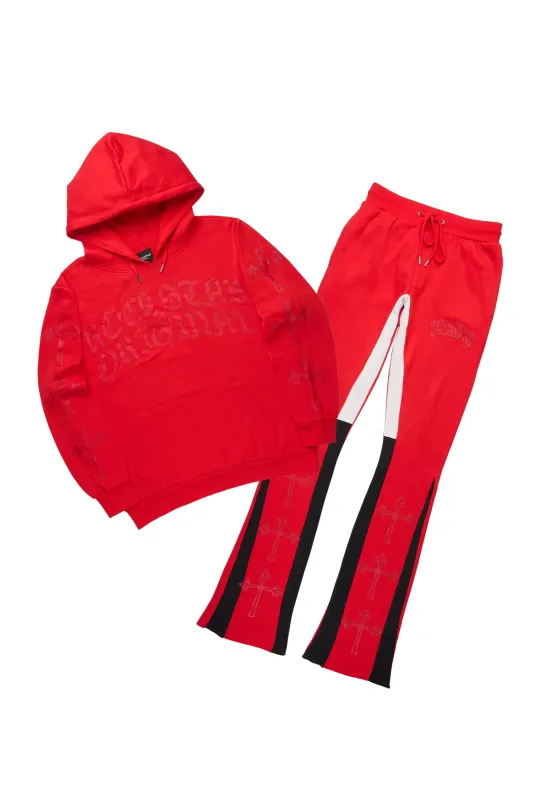 Michael Red Hoodie/Stacked Flare Track Set sold by Rockstar Original