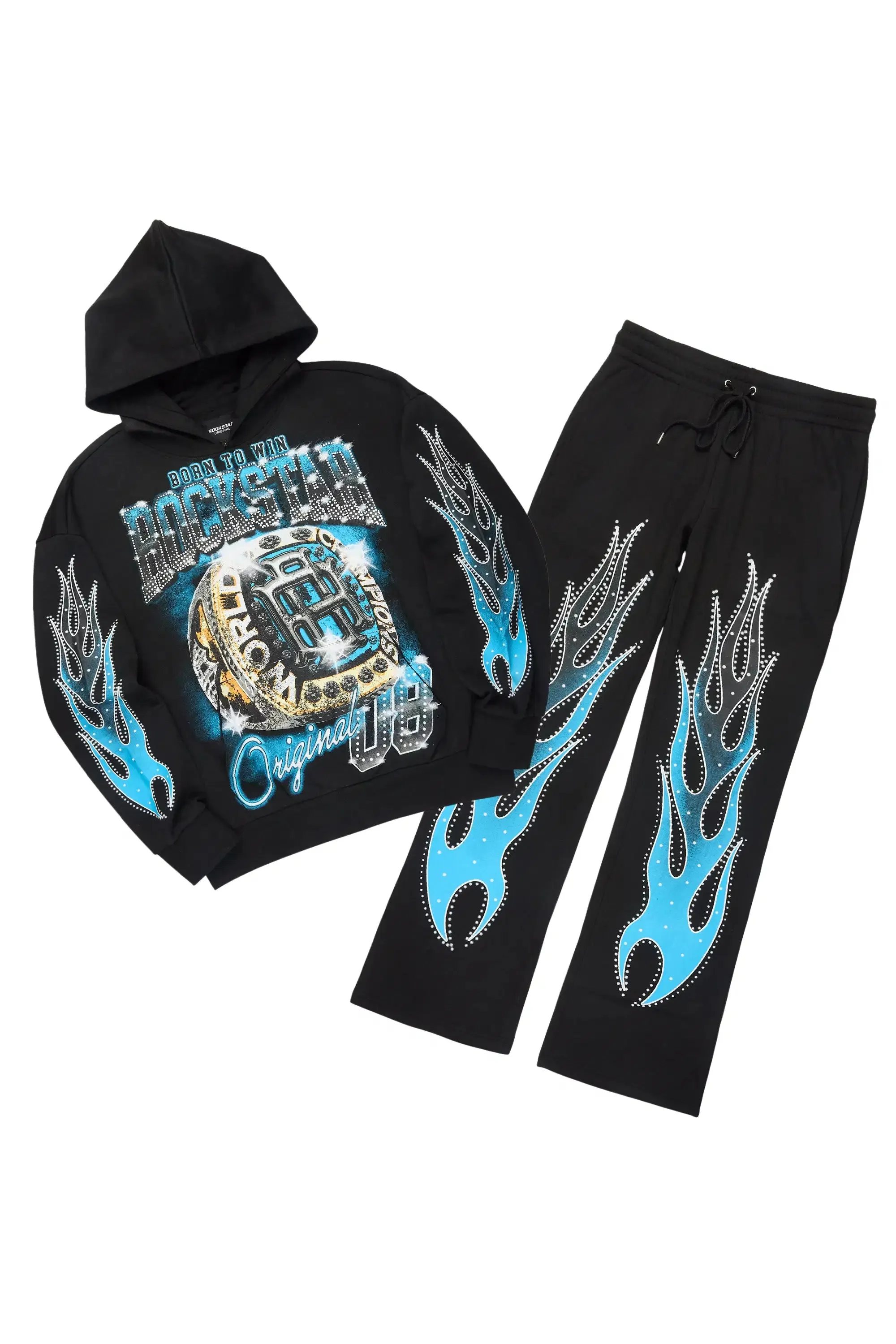 Glans Black Hoodie/Baggy Pant Track Set sold by Rockstar Original