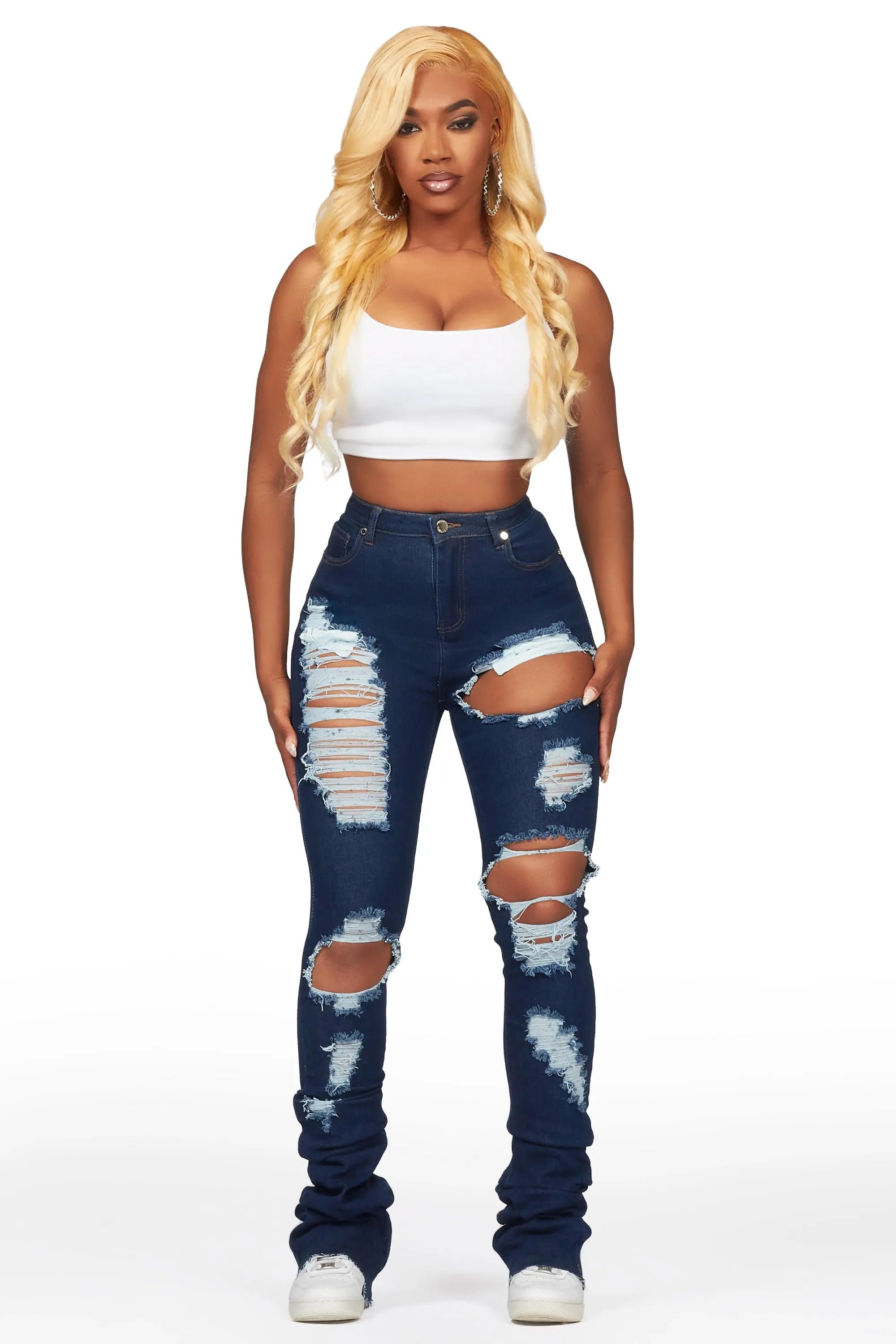 Nadine Dark Wash Distressed Super Stacked Jean sold by Rockstar Original product image thumbnail 3