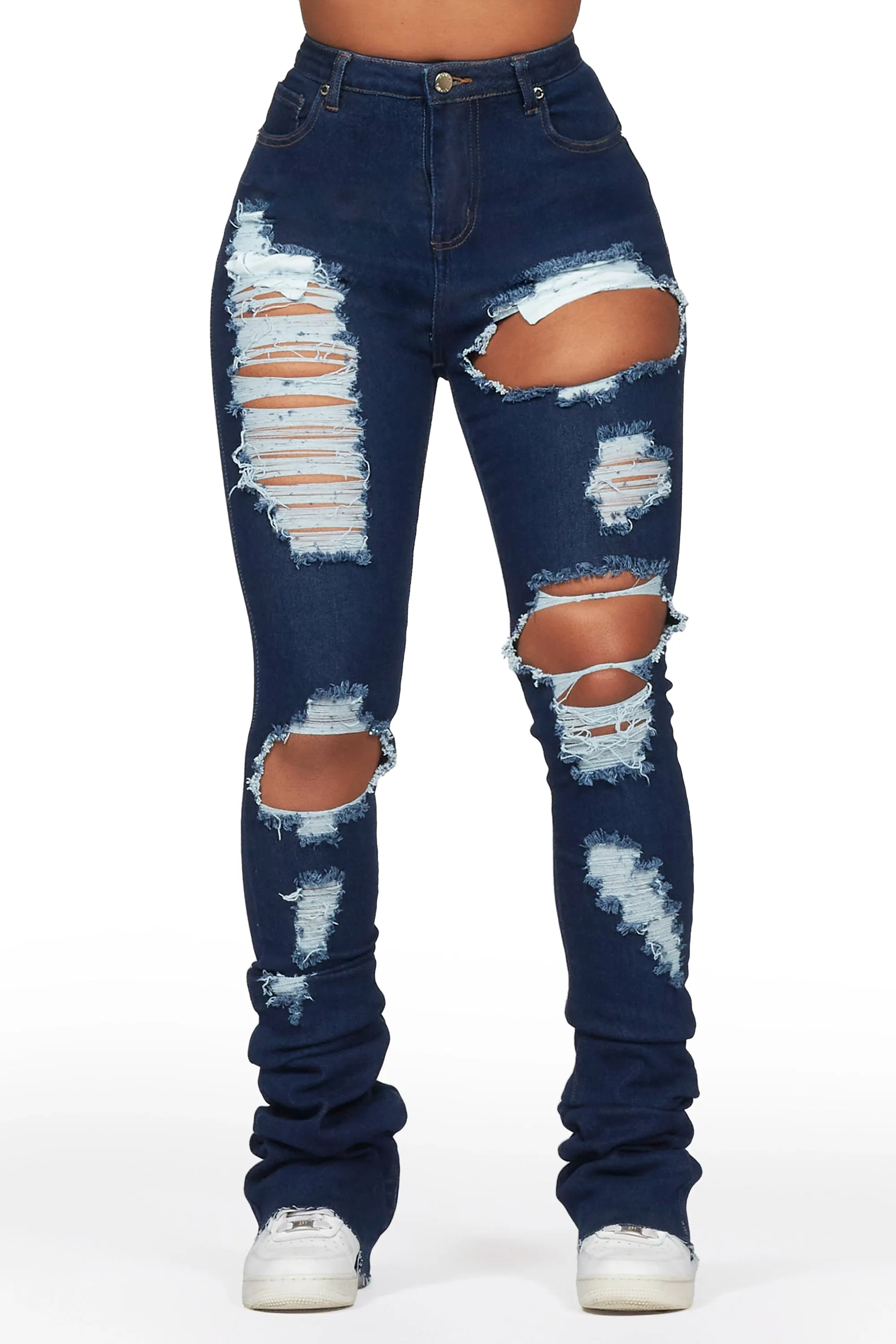 Nadine Dark Wash Distressed Super Stacked Jean sold by Rockstar Original