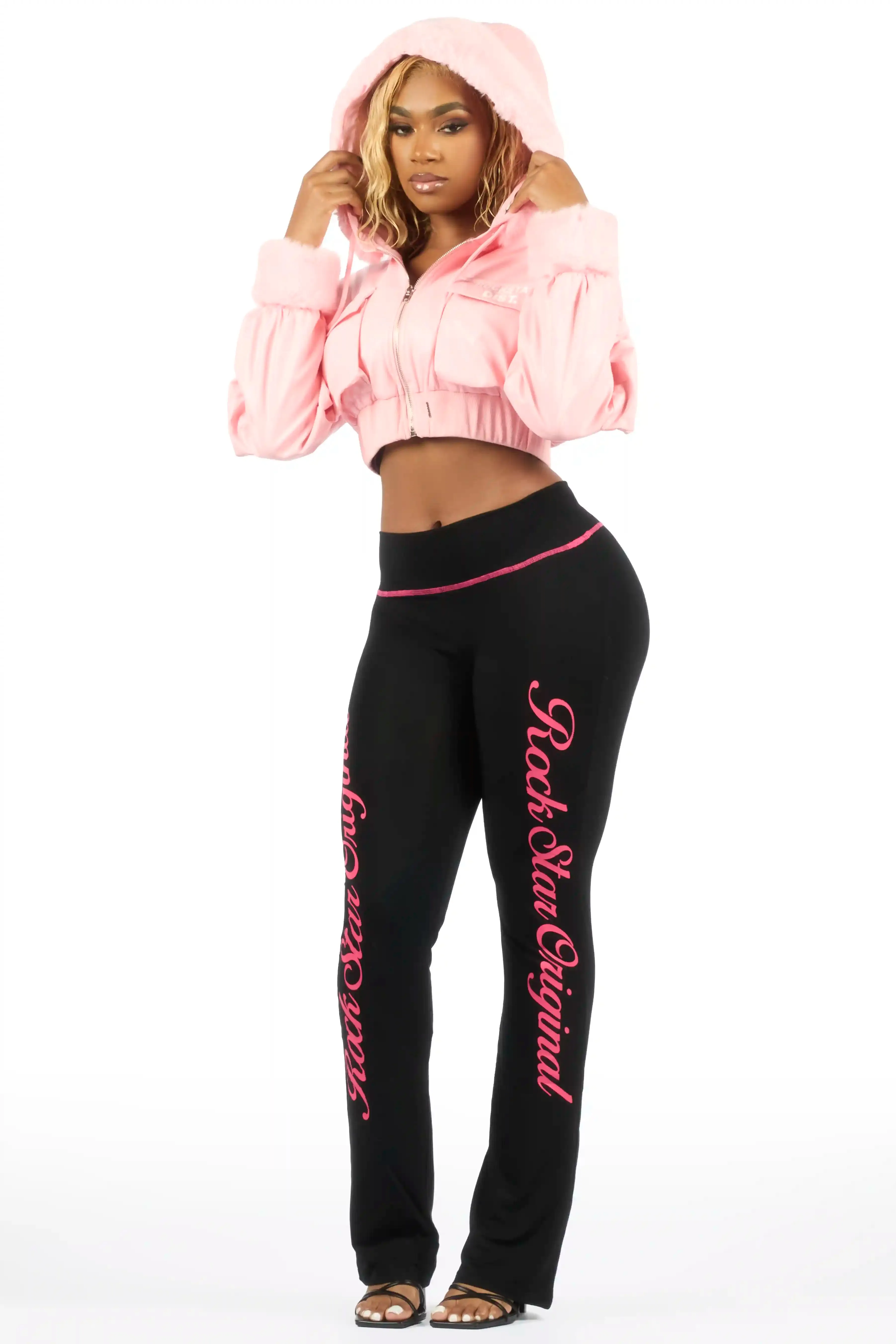 Amyia Pink PU Jacket With Fur Hood sold by Rockstar Original product image thumbnail 5