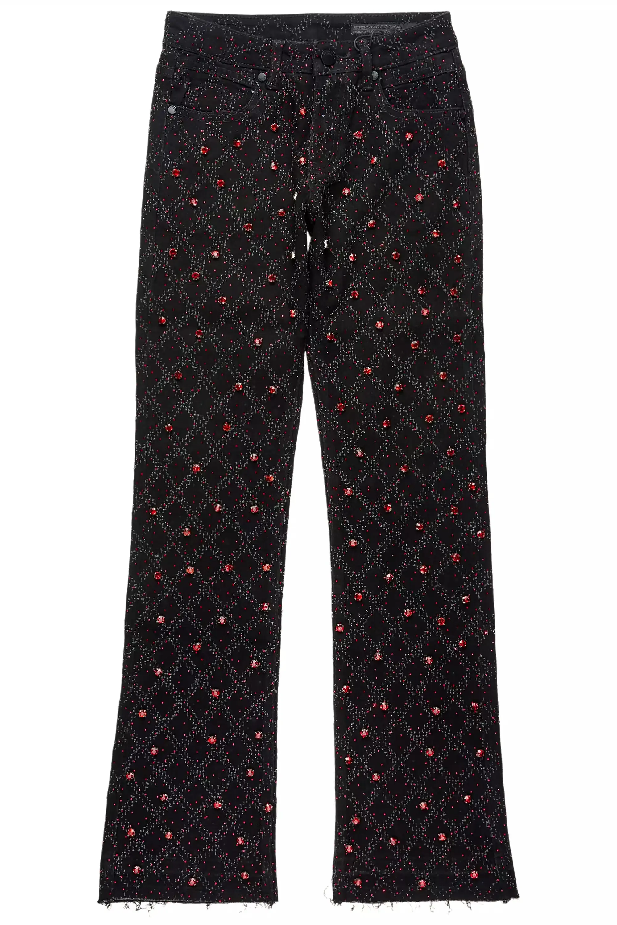 Sareka Black/Red Rhinestone Stacked Flare Jean sold by Rockstar Original product image thumbnail 2