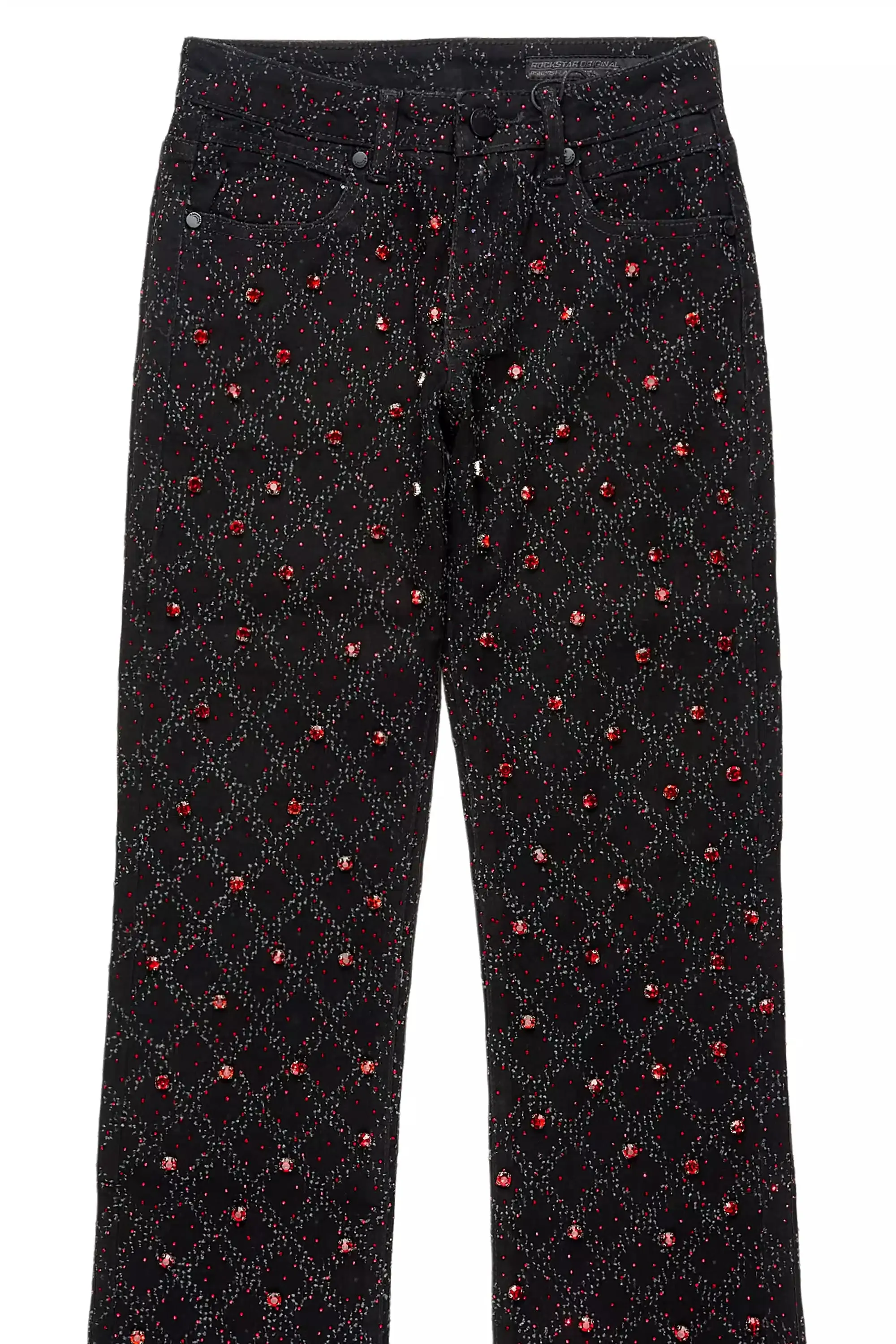 Sareka Black/Red Rhinestone Stacked Flare Jean sold by Rockstar Original product image thumbnail 3