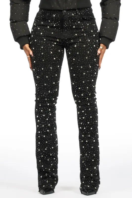 Sareka Black/Silver Rhinestone Stacked Flare Jean sold by Rockstar Original