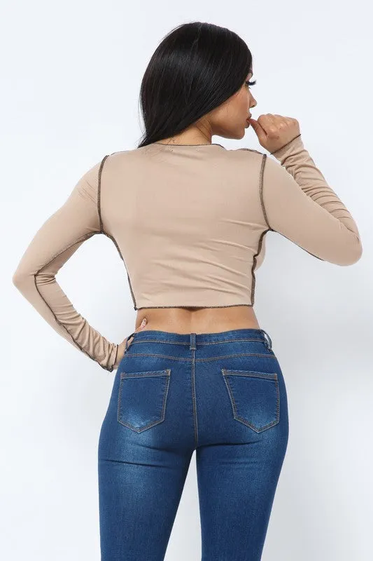 Charlease Mocha Lace Up Long Sleeve Top sold by Rockstar Original product image thumbnail 3