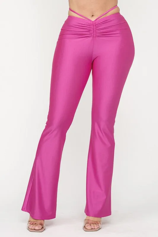 Deavena Fuchsia Faux Leather Flare Pant sold by Rockstar Original