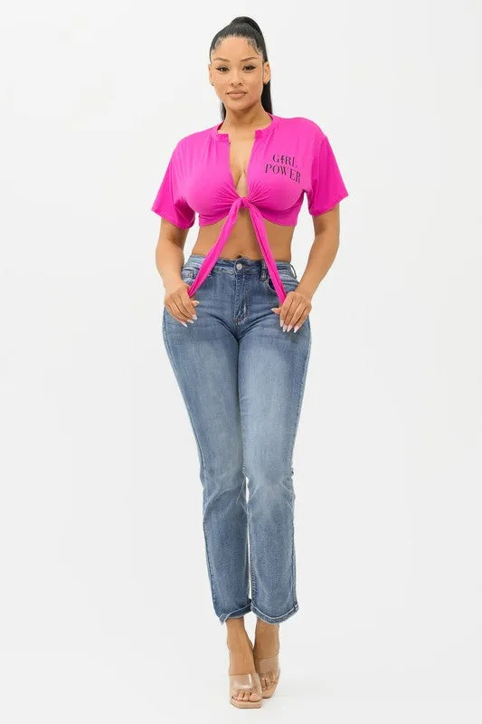 Marvella Fuchsia Tie Front Short Sleeve Tee Shirt sold by Rockstar Original product image thumbnail 3