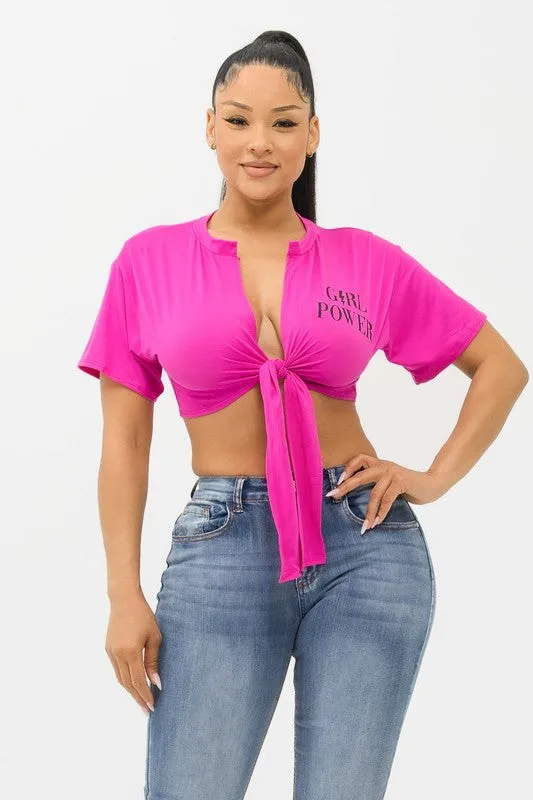 Marvella Fuchsia Tie Front Short Sleeve Tee Shirt sold by Rockstar Original