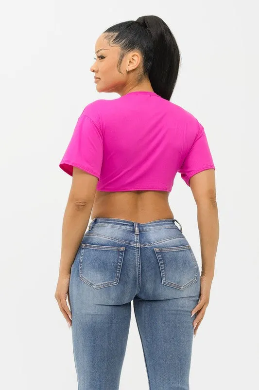 Marvella Fuchsia Tie Front Short Sleeve Tee Shirt sold by Rockstar Original product image thumbnail 4