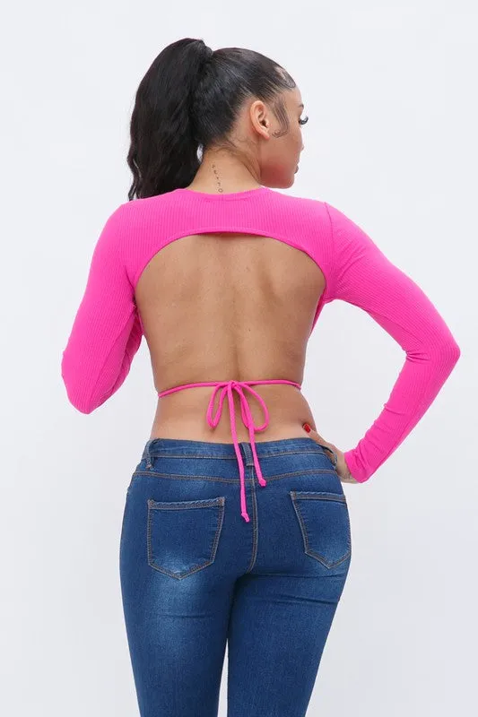 Vernisha Fuchsia Open Back Long Sleeve Top sold by Rockstar Original
