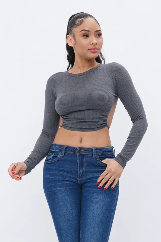 Vernisha Charcoal Open Back Long Sleeve Top sold by Rockstar Original product image thumbnail 2