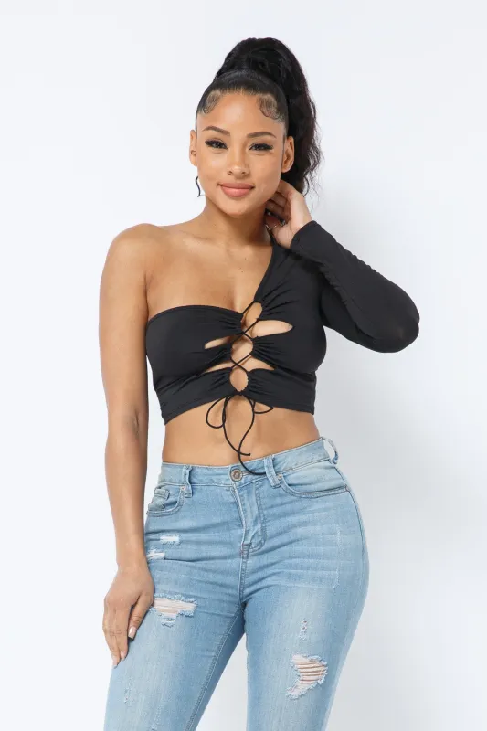 Terrica Black One Shoulder Long Sleeve Top sold by Rockstar Original