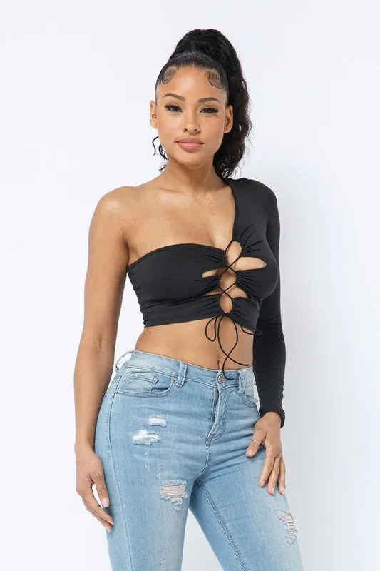 Terrica Black One Shoulder Long Sleeve Top sold by Rockstar Original product image thumbnail 5
