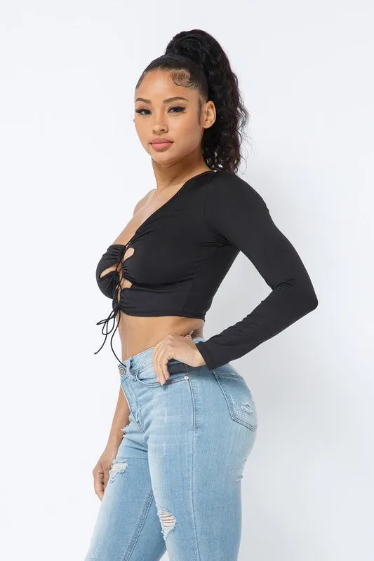 Terrica Black One Shoulder Long Sleeve Top sold by Rockstar Original product image thumbnail 2