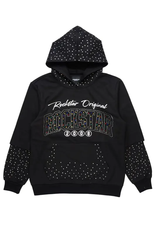 Gabino Black Rhinestone Boxy Crop Hoodie sold by Rockstar Original