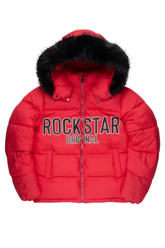 Natia Red Oversized Rhinestone Puffer Jacket sold by Rockstar Original