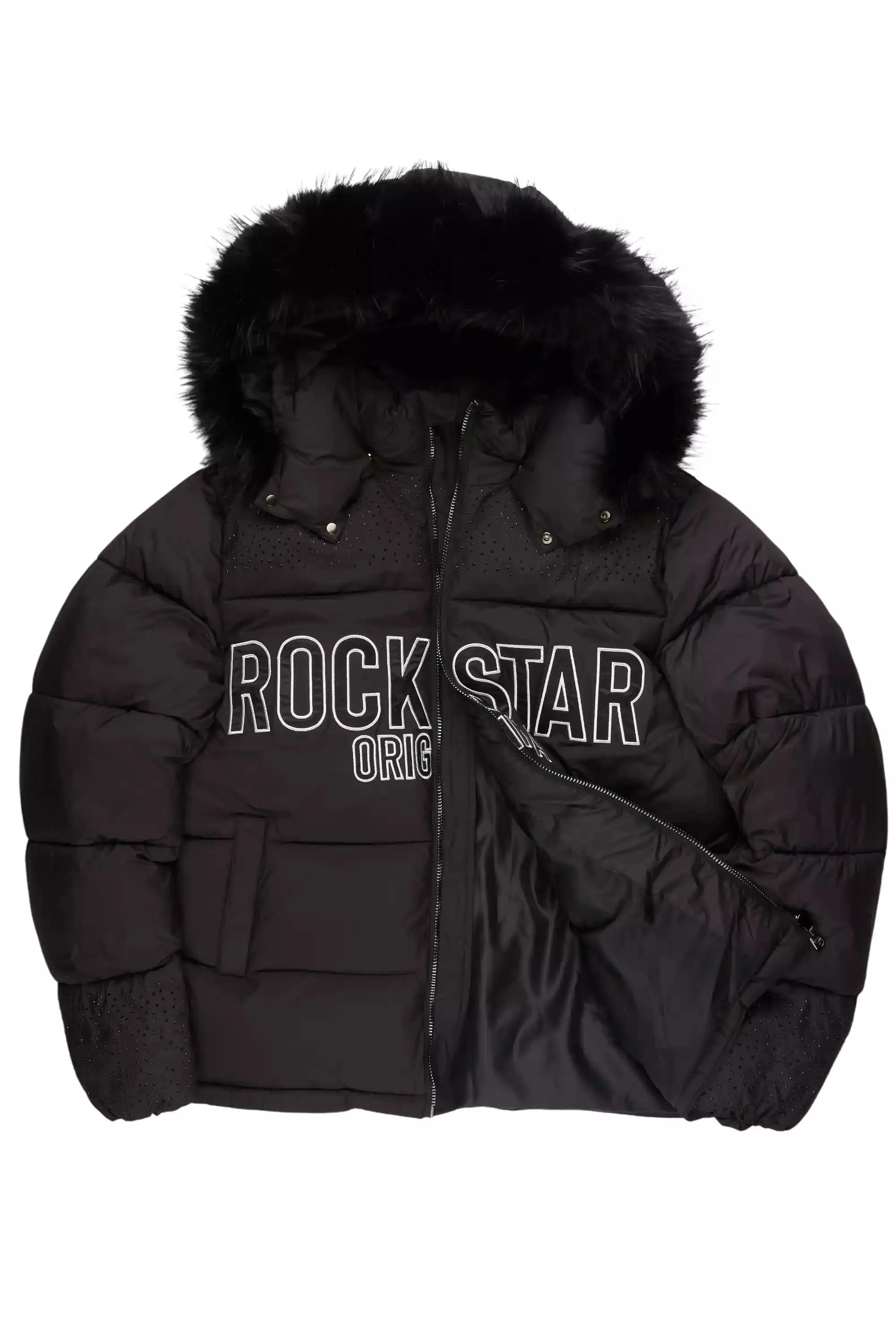 Natia Black Oversized Rhinestone Puffer Jacket sold by Rockstar Original product image thumbnail 2