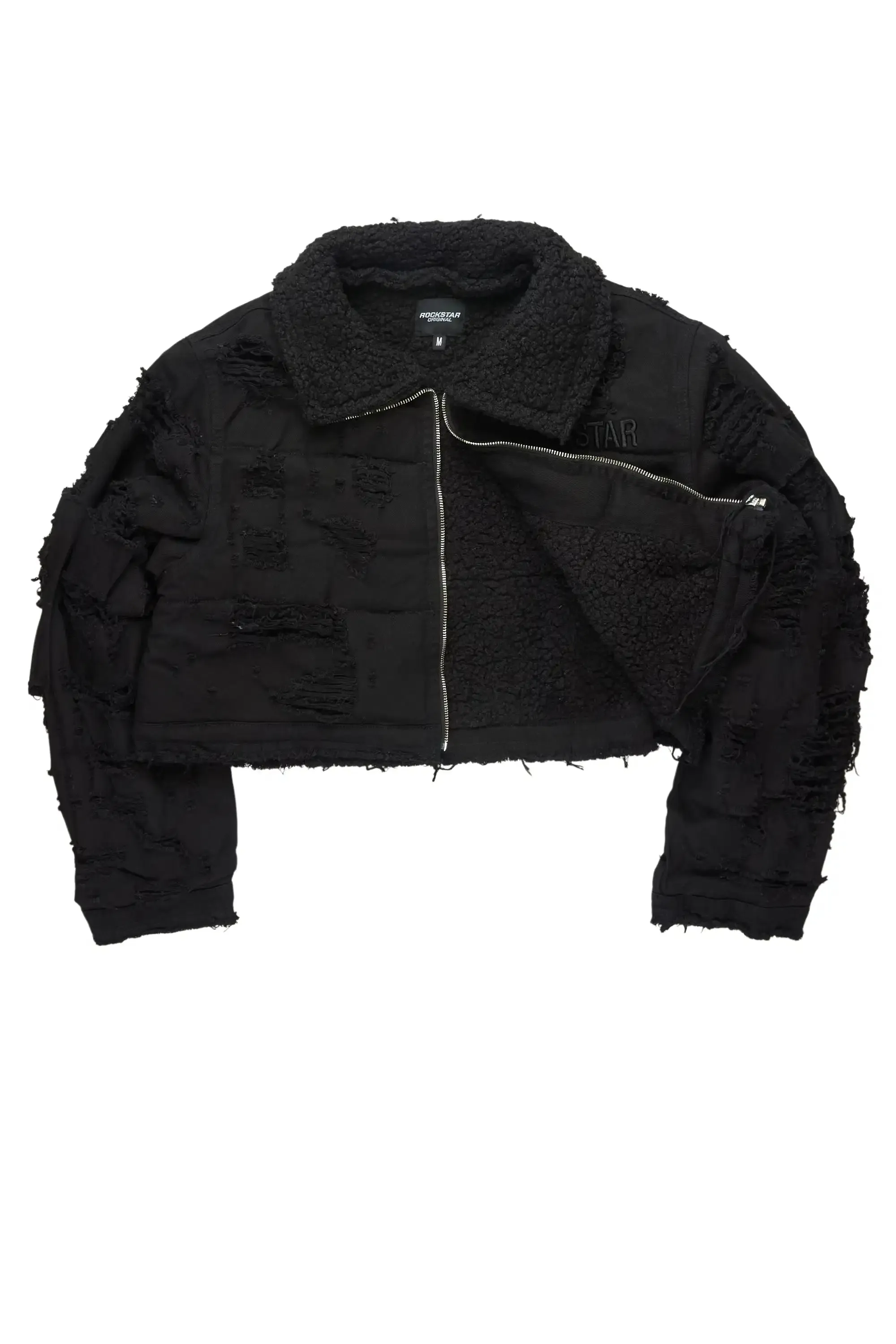 Fara Black/Black Denim Sherpa Puffer Jacket sold by Rockstar Original product image thumbnail 4
