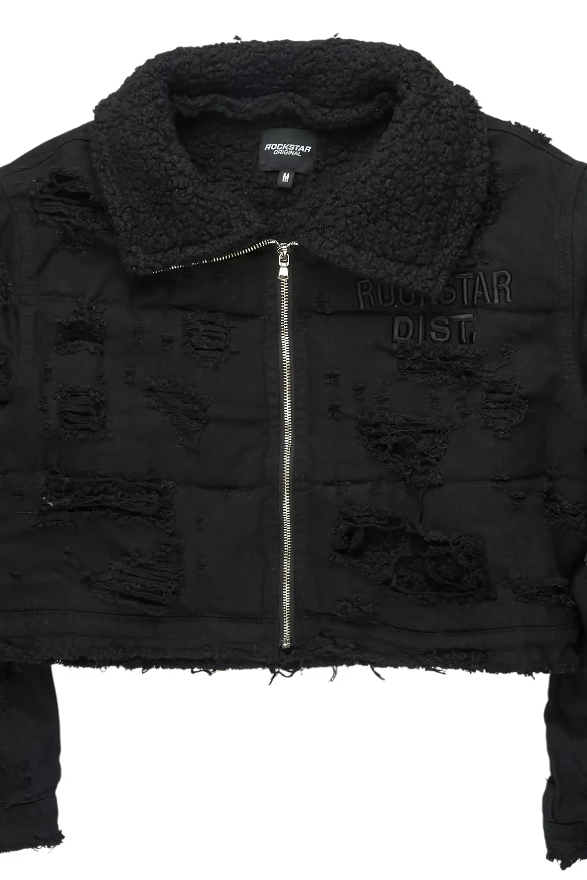 Fara Black/Black Denim Sherpa Puffer Jacket sold by Rockstar Original product image thumbnail 5