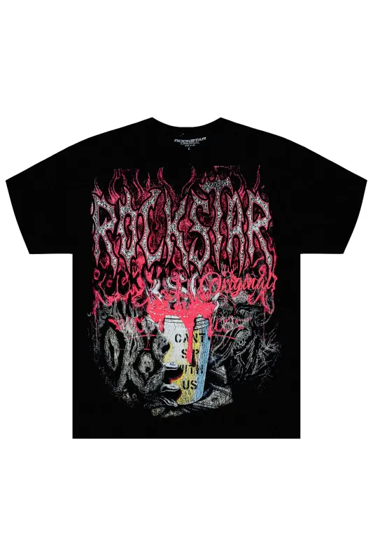 Roux Black Oversized Graphic T-Shirt sold by Rockstar Original