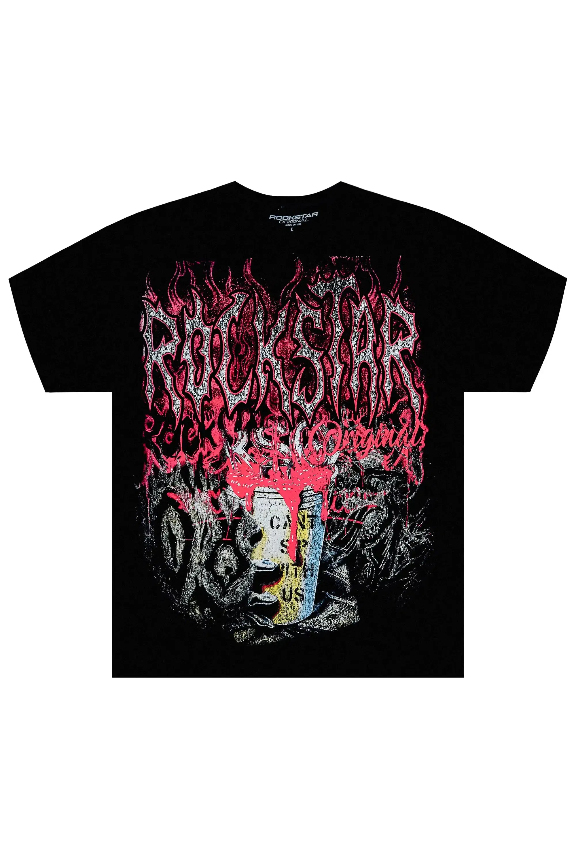 Roux Black Oversized Graphic T-Shirt sold by Rockstar Original