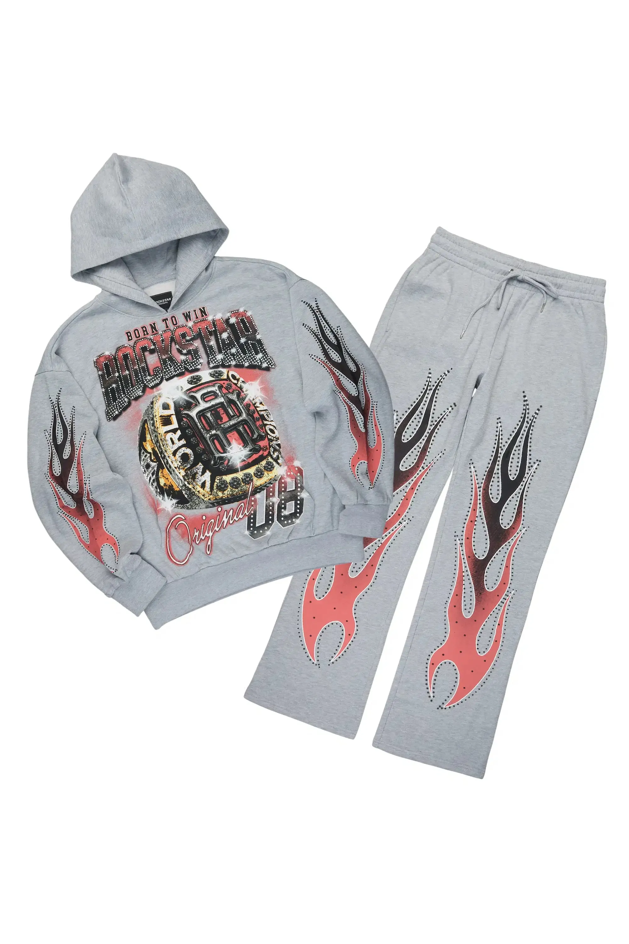 Glans Heather Grey Hoodie/Baggy Pant Track Set sold by Rockstar Original