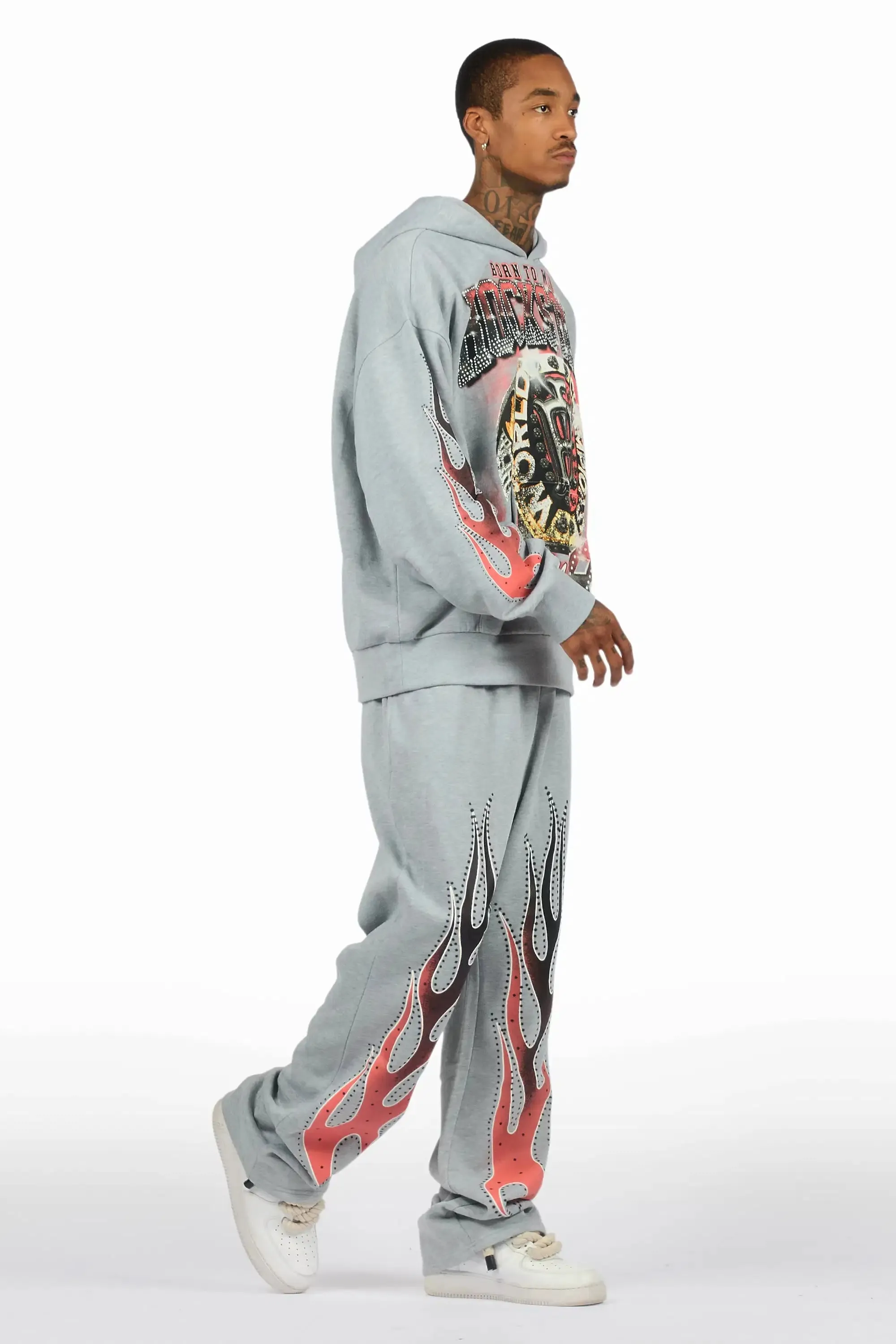 Glans Heather Grey Hoodie/Baggy Pant Track Set sold by Rockstar Original product image thumbnail 3