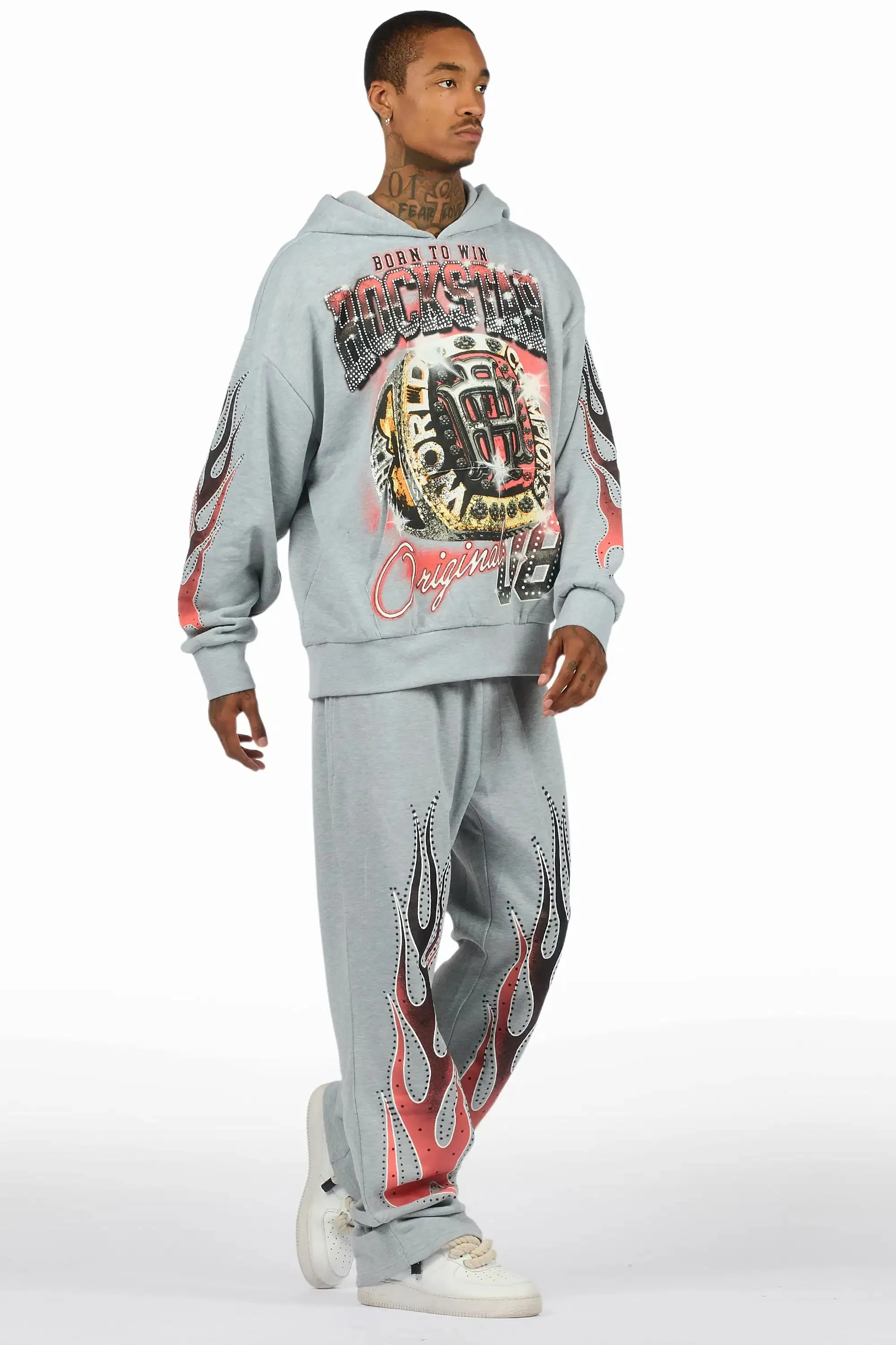 Glans Heather Grey Hoodie/Baggy Pant Track Set sold by Rockstar Original product image thumbnail 4