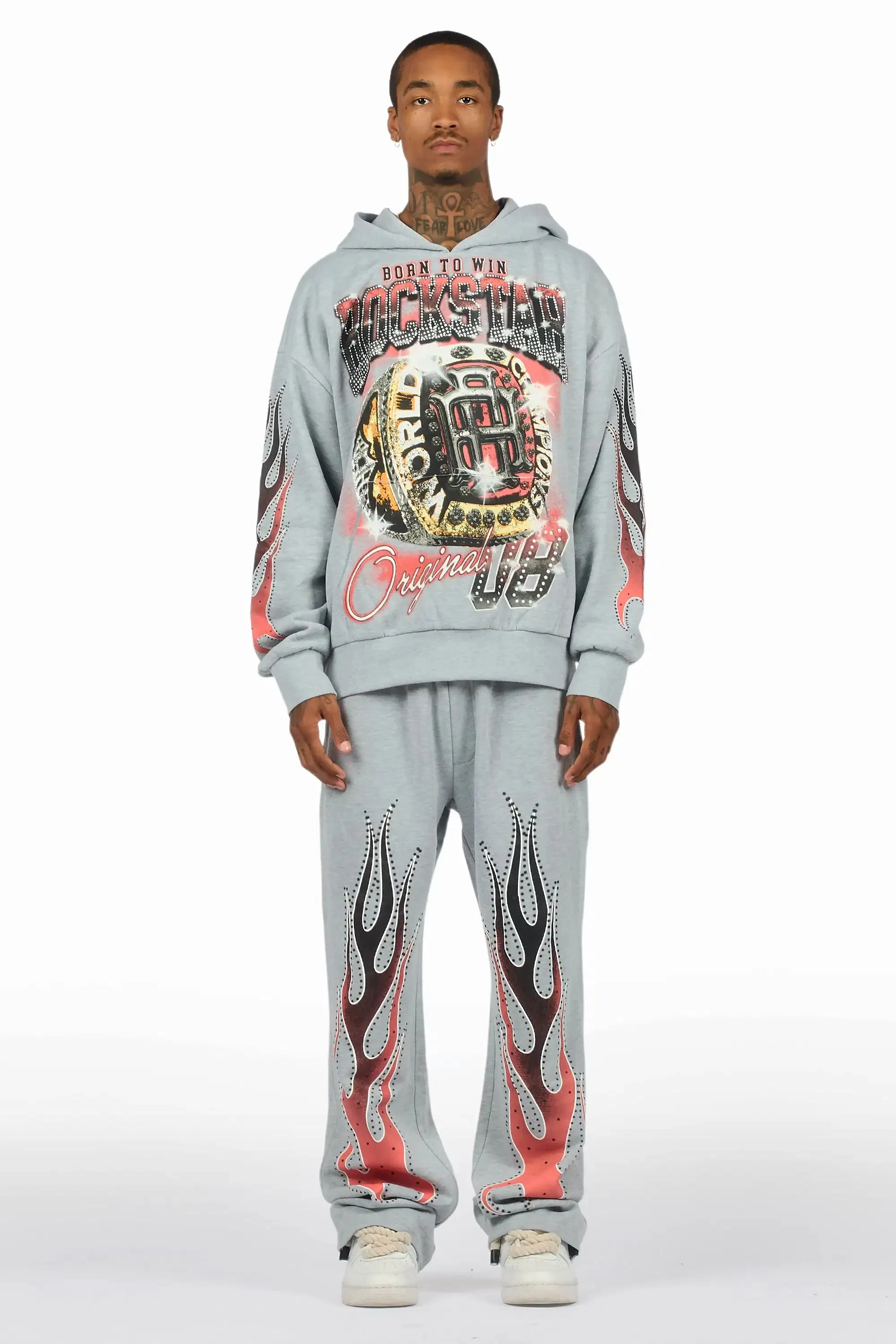 Glans Heather Grey Hoodie/Baggy Pant Track Set sold by Rockstar Original product image thumbnail 2