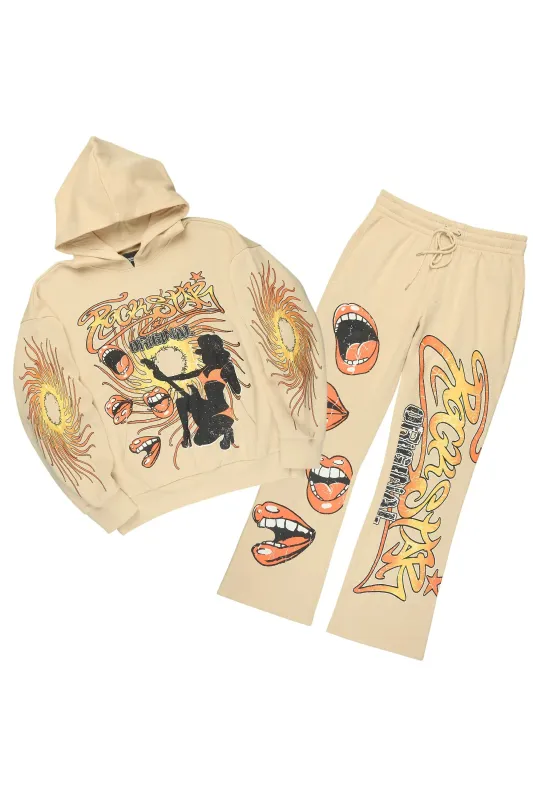 Rock n Roll  Beige Hoodie/Baggy Pant Track Set sold by Rockstar Original