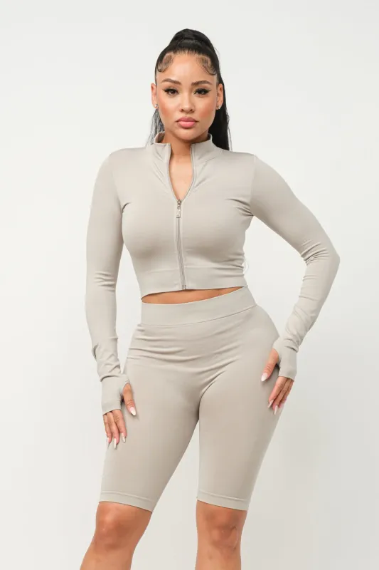 Moria Grey Zip Up Active Short Set sold by Rockstar Original