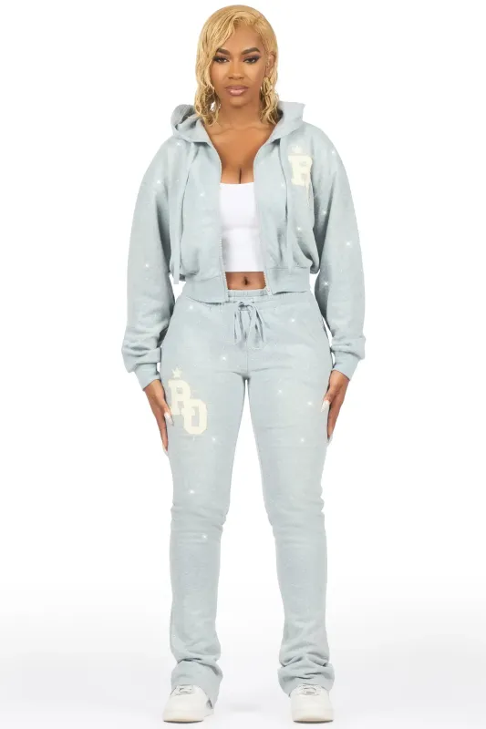 Tyona Heather Grey Rhinestone Stacked Flare Track Set sold by Rockstar Original