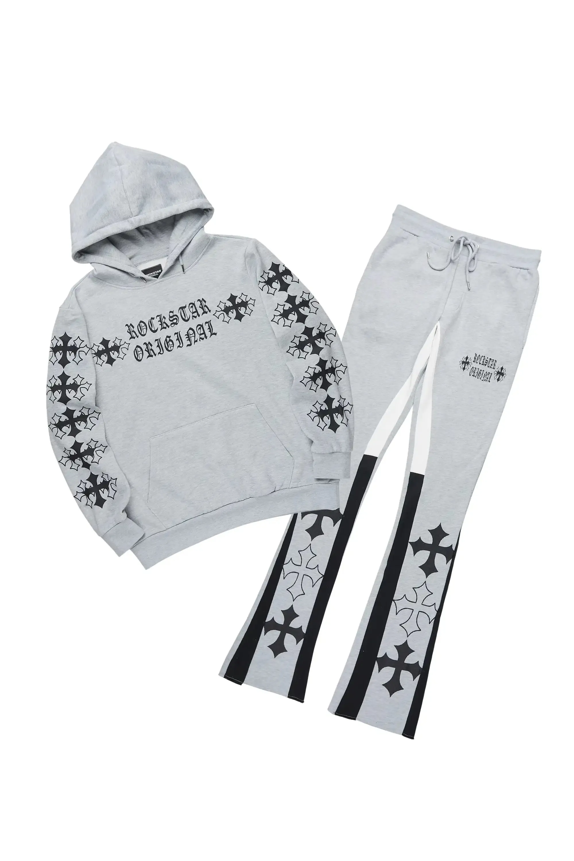 Zeiric Heather Grey/Black Hoodie/Stacked Flare Track Set sold by Rockstar Original