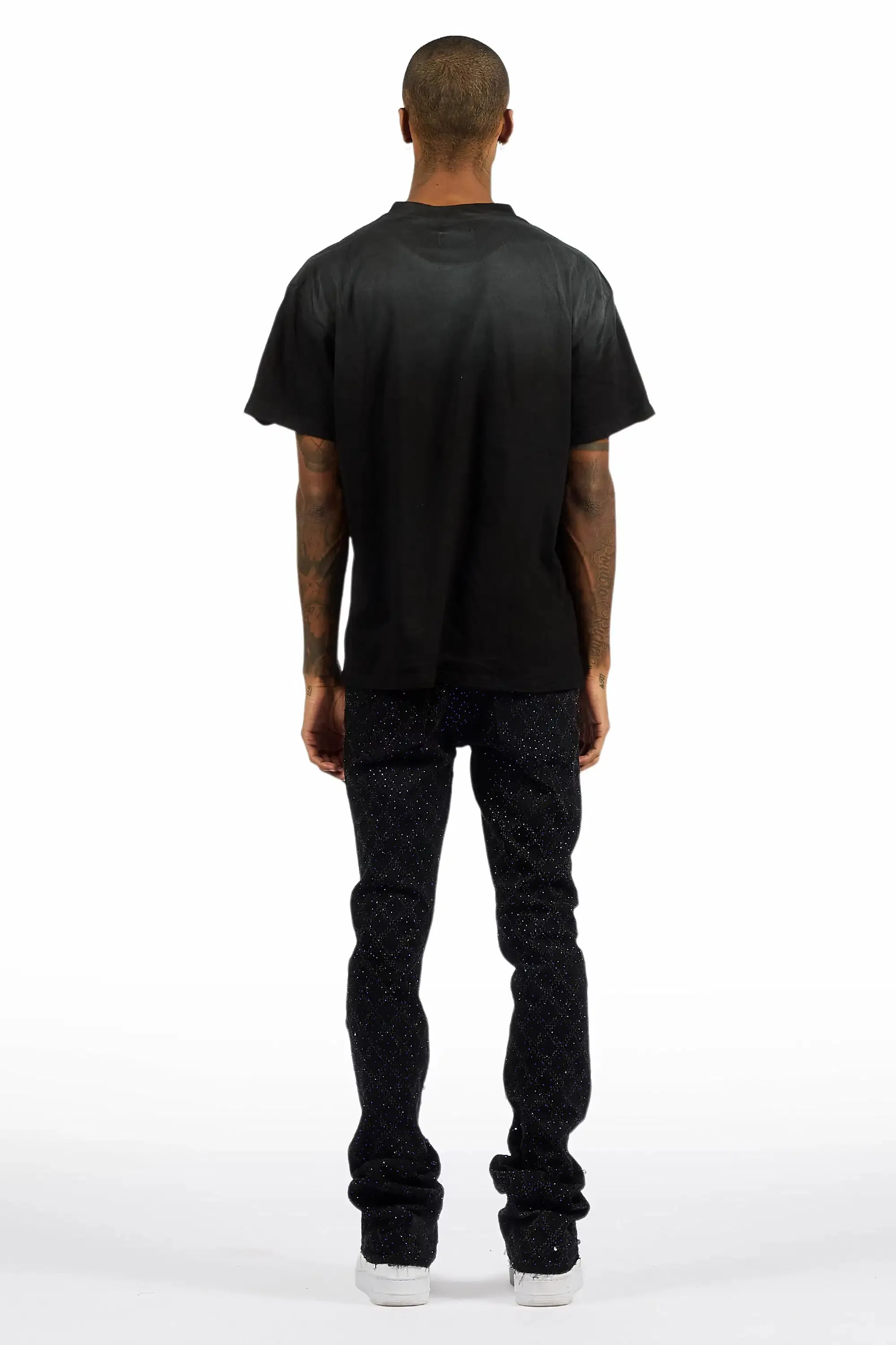 Glit Black/Royal Rhinestone Stacked Flare Jean sold by Rockstar Original product image thumbnail 5