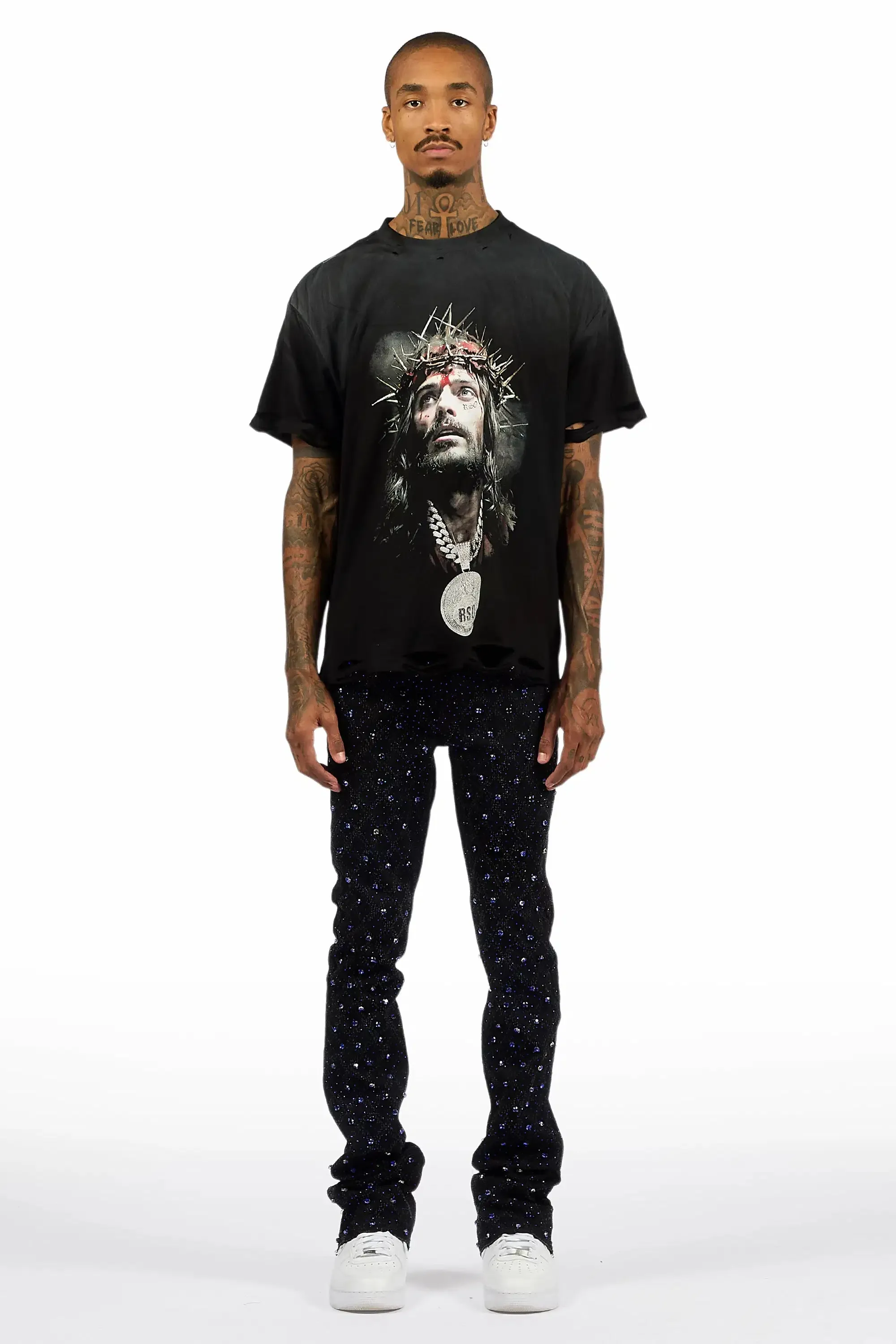 Glit Black/Royal Rhinestone Stacked Flare Jean sold by Rockstar Original product image thumbnail 3