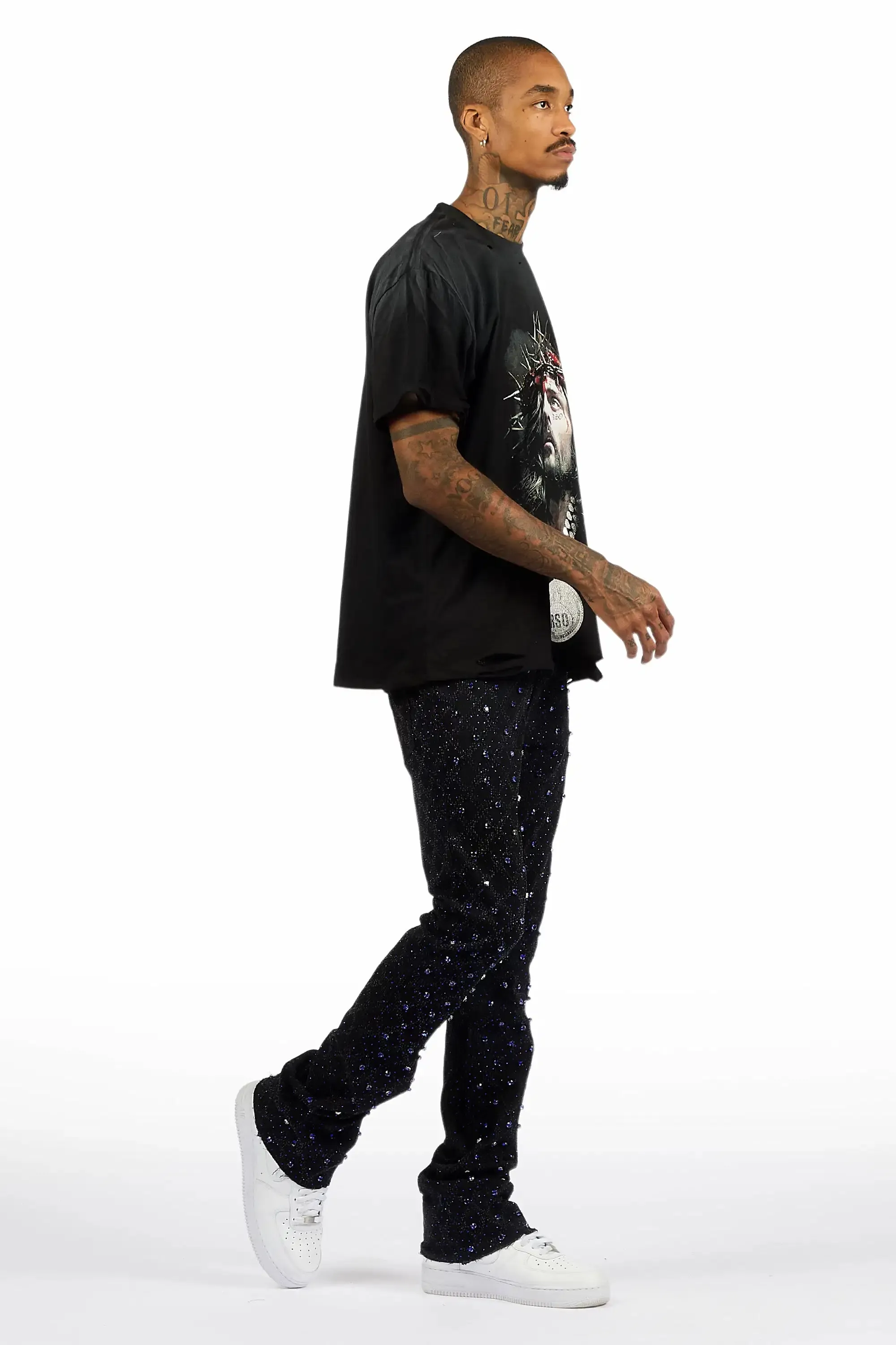 Glit Black/Royal Rhinestone Stacked Flare Jean sold by Rockstar Original product image thumbnail 4