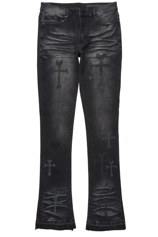 Olivier Dag Dark Grey Stacked Flare Jean sold by Rockstar Original