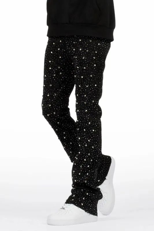 Glit Black/Silver Rhinestone Stacked Flare Jean sold by Rockstar Original